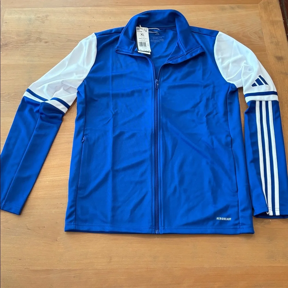 Adidas Aeroready Boys size XL Royal Blue White full zip front track jacket $45